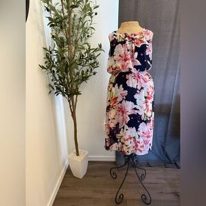 Blue and Pink Sleeveless Sundress for Wedding Guests